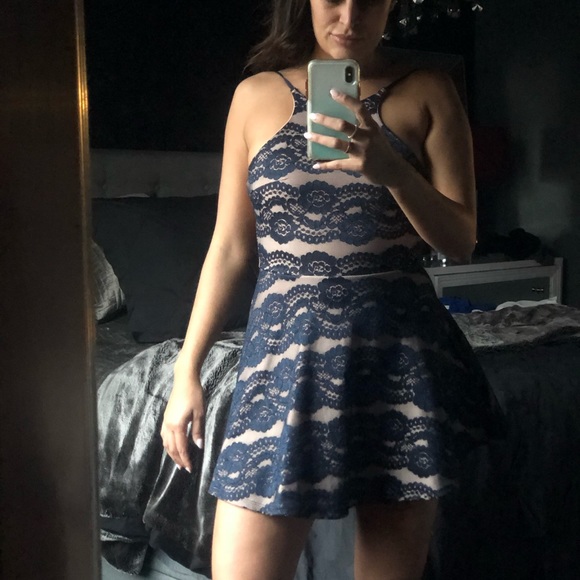 Halter Blue Lace Mini- Never Worn - Picture 7 of 7